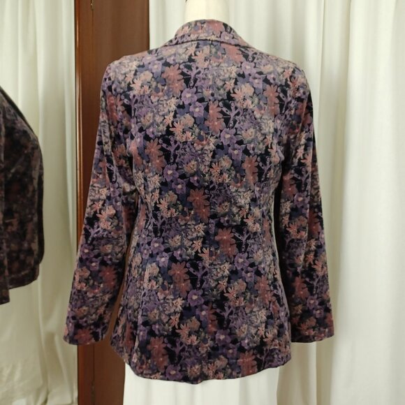 Vintage 70s Dark Floral Cotton Velvet Blazer - Picture 5 of 9